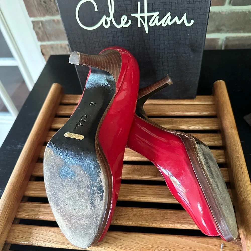 Cole Haan Women's Red Peep Toe Pumps - Picture 6 of 14